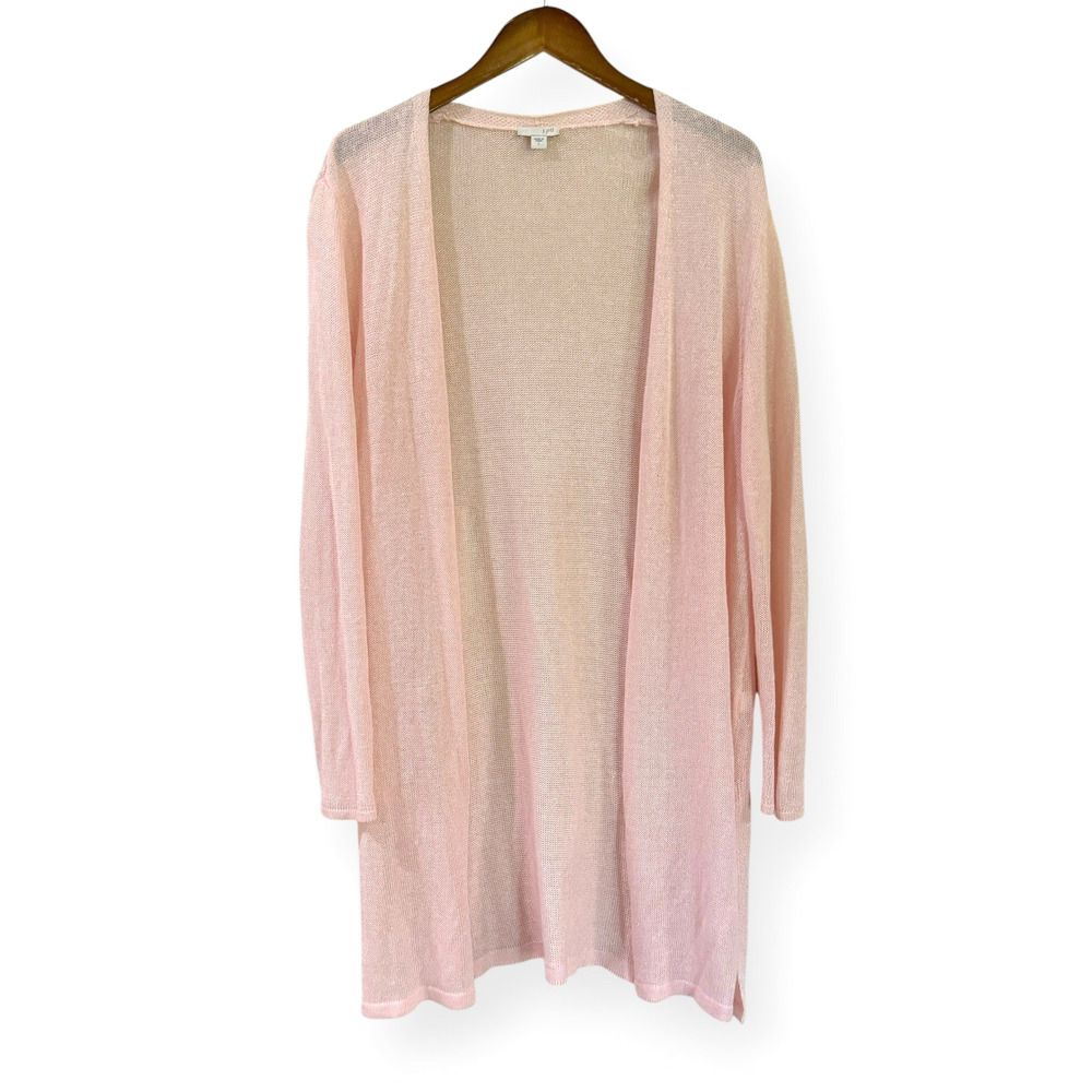 J. Jill Light Pink Linen Blend Open Front Cardigan L Long Sleeve Lightweight